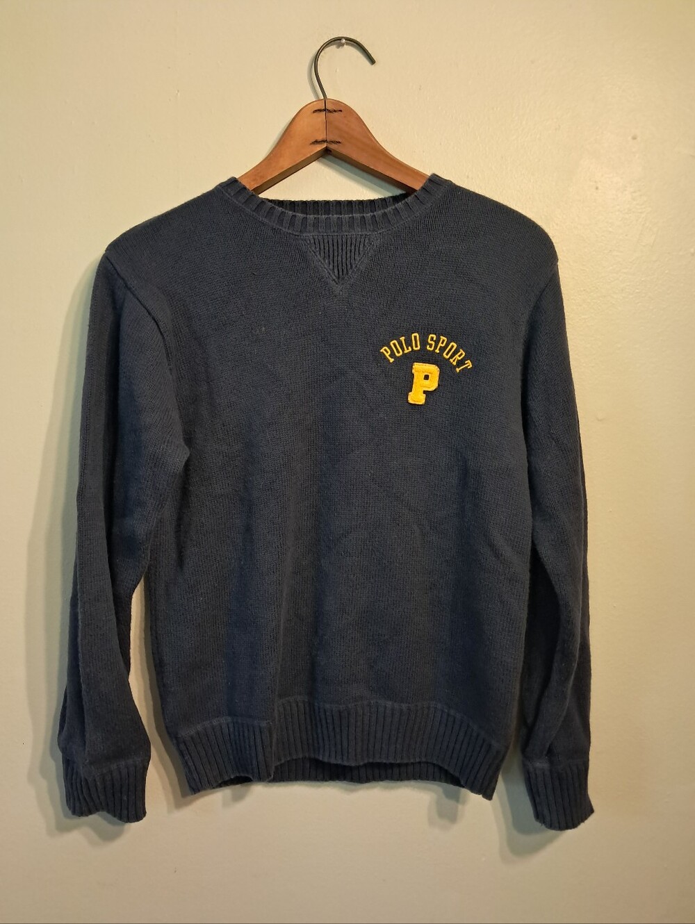 Polo Sport Ralph Lauren Navy Crewneck Sweater with Yellow 'P' Patch